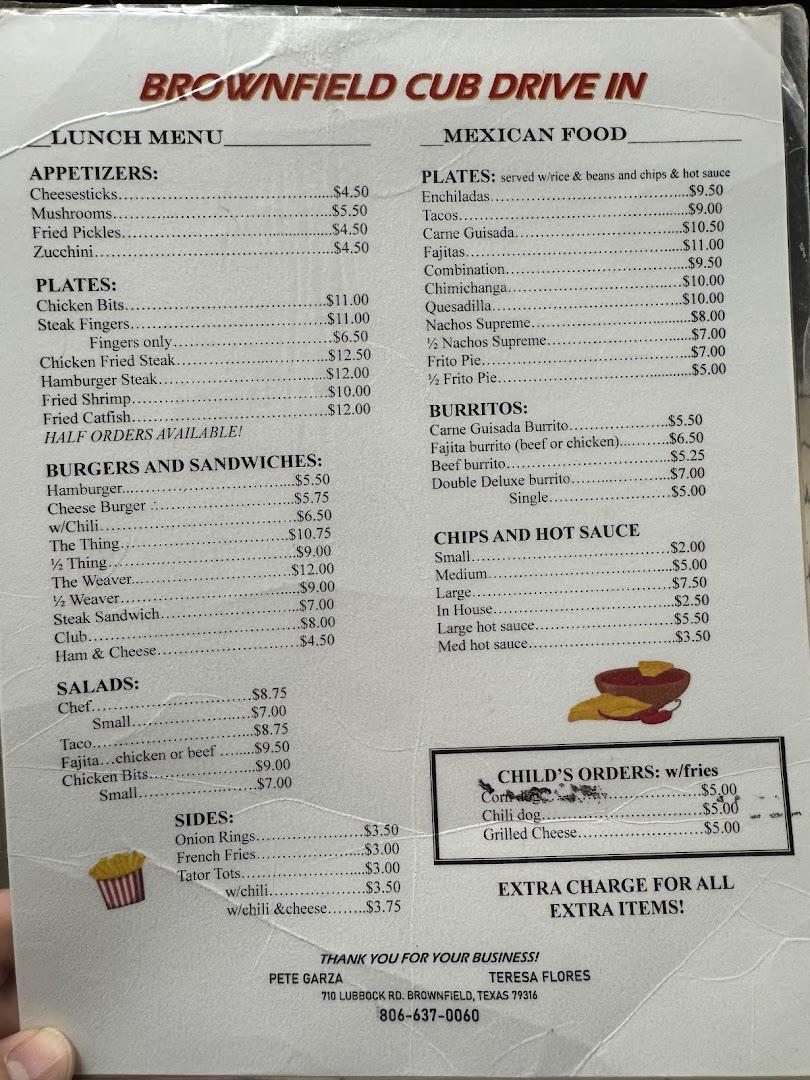 Cub Drive In Menu