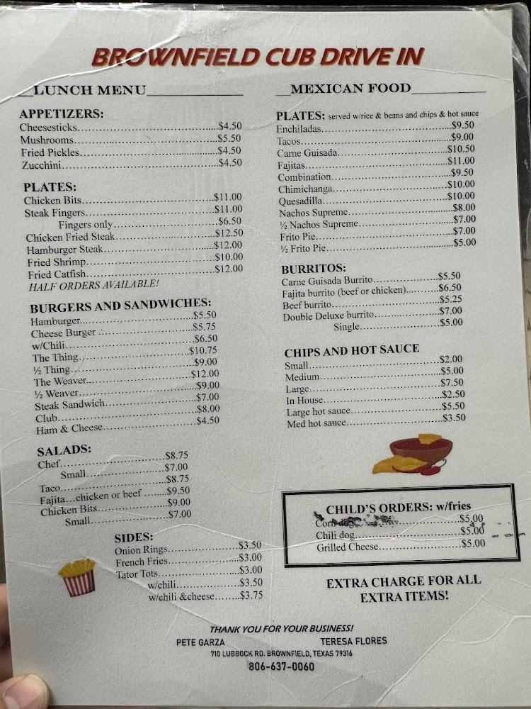 Cub Drive In Menu image 1